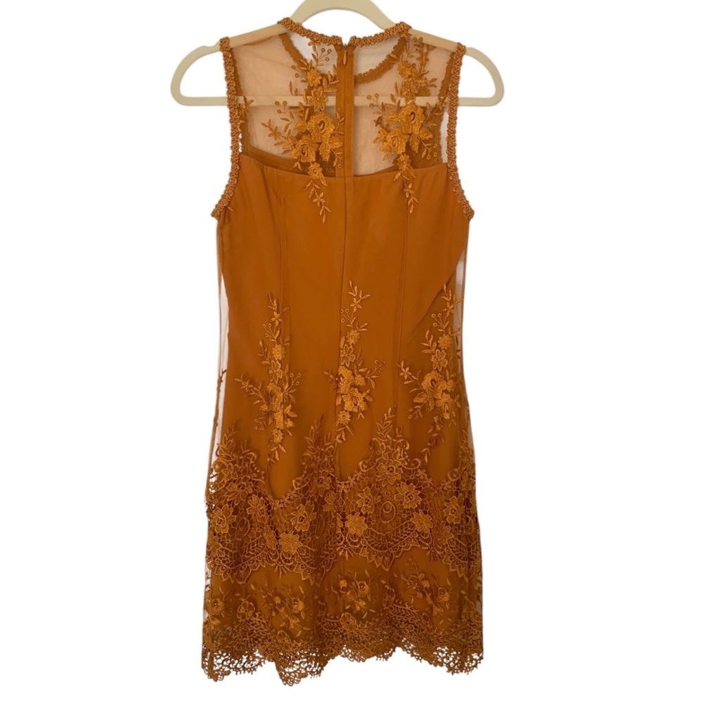 Nanette Lepore Women’s 2 Amber/Copper Floral Lace Sheer Overlay Sleeveless Dress